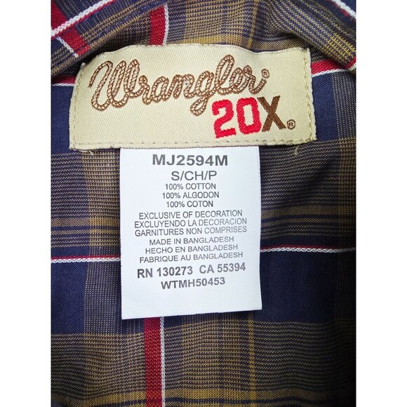 Wrangler 20X Mens Medium Navy Brown Red Check Embroidered Neck Pocket Logo NWT - Picture 4 of 11